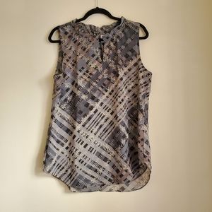 Cabi Sleeveless Shirt Grey and Black Floral and Checks - Size M